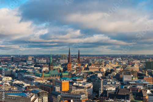 Aerial view over city of Hamburg in Germany