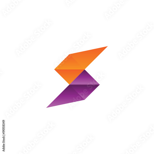 Abstract letter S low poly with orange and purple color