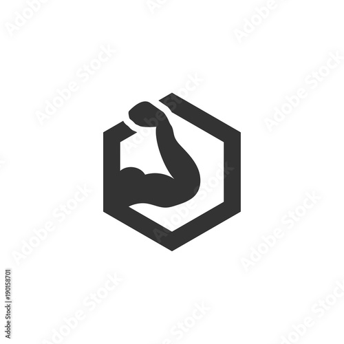 Muscular arm silhouette in hexagon vector
