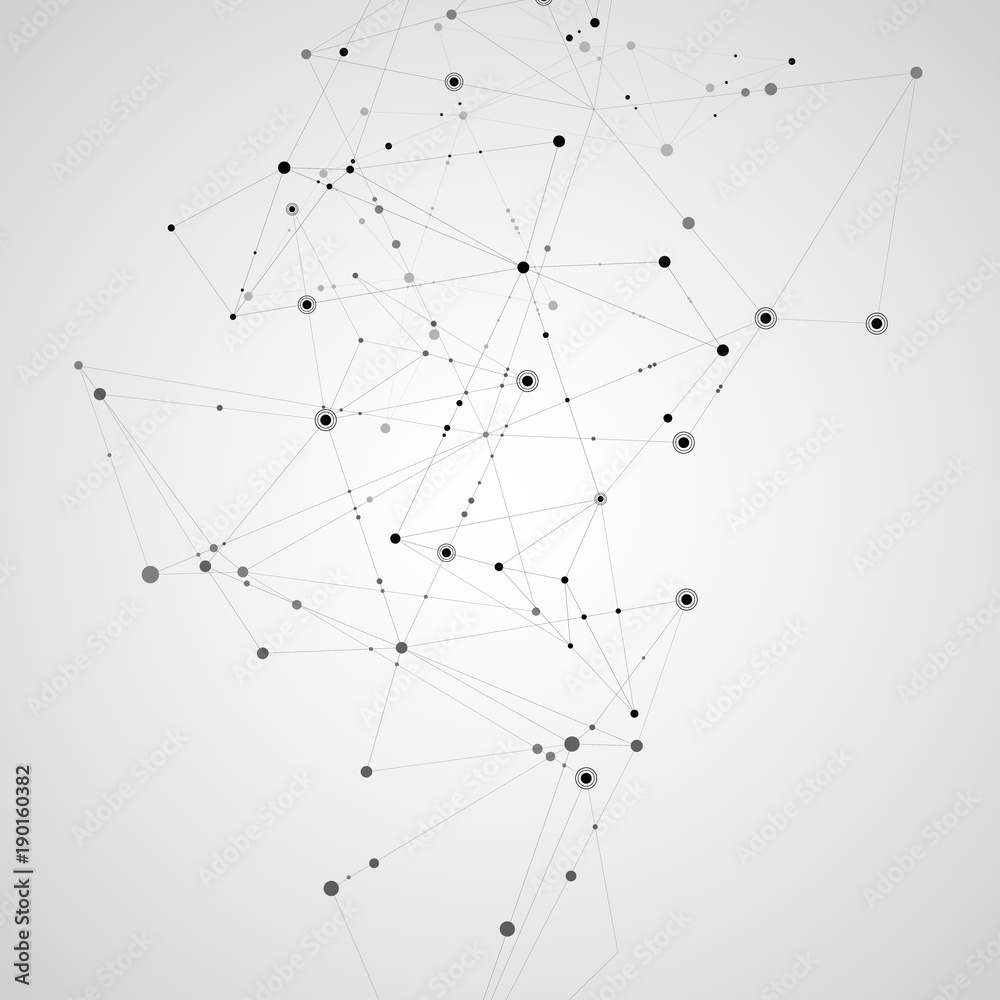 Connect polygonal network background. Lines and dots science pattern