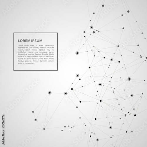 Connect polygonal network background. Lines and dots science pattern