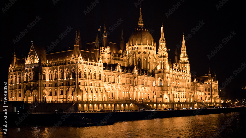 Budapest Parliament From Danube At Night