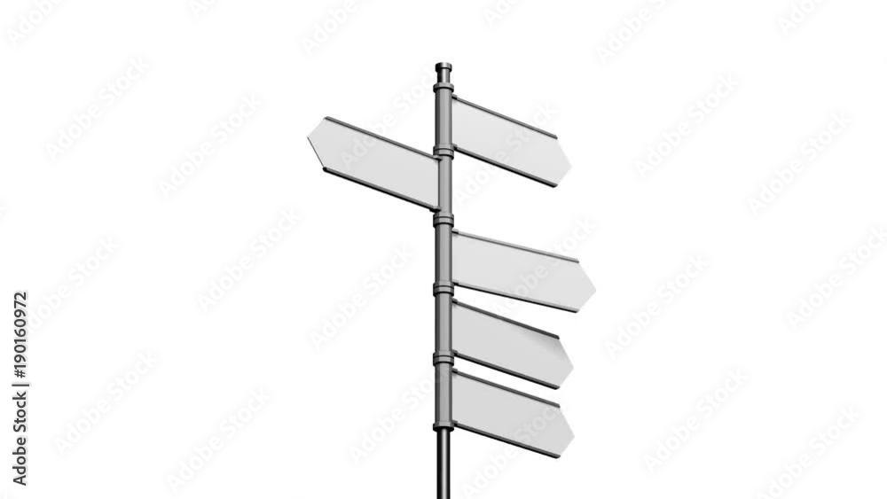 3D signpost (roadsign) with five arrows on white background - animation 3D signpost (roadsign) with five arrows on white background - animation