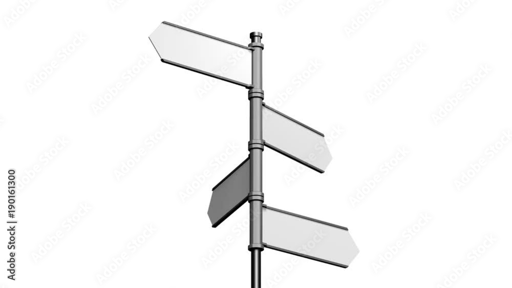 3D signpost (roadsign) with four arrows on white background - animation 3D signpost (roadsign) with four arrows on white background - animation