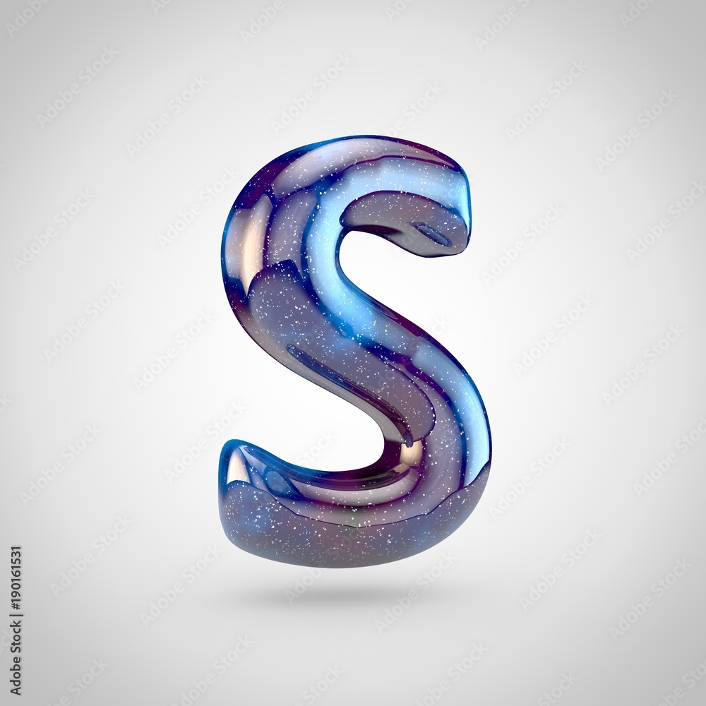 3D render of galaxy letter S uppercase with glittering stars and cosmic nebula isolated on white background. 3D render of galaxy letter S uppercase with glittering stars and cosmic nebula isolated on white background.