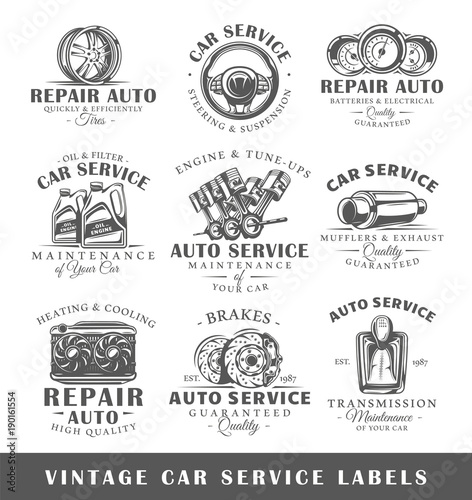 Set of vintage car service labels