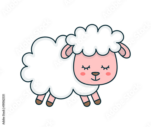 Cute smilng funny sleeping sweet sheep. 