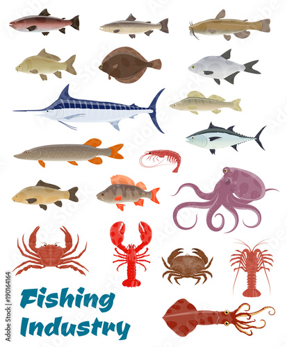 Vector fresh fish catch icons for fishery industry © Vector Tradition