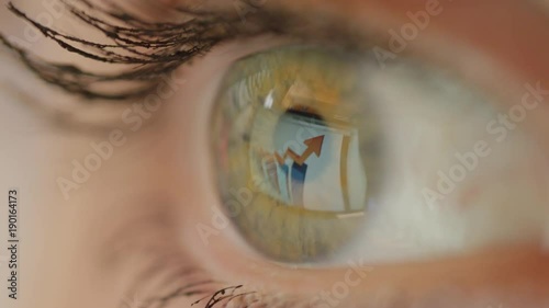 Macro close up unrecognizable female looking at charts on computer screen