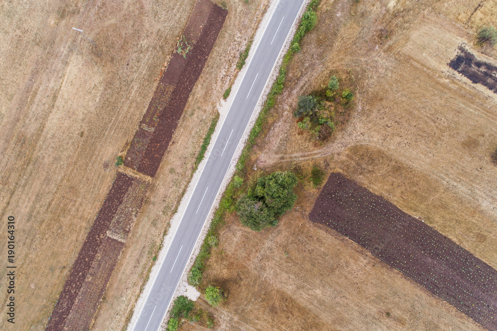 Fototapeta premium Aerial view of the fields in the vicinity of the village of Grab. Bosnia and Hercegovina. 