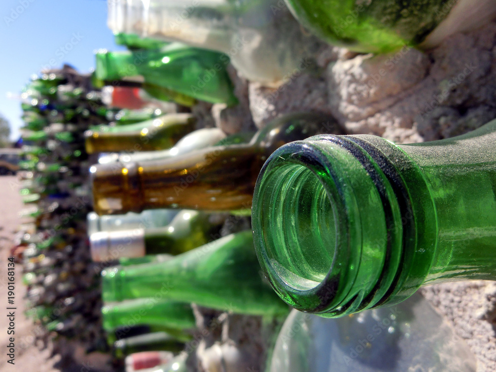 Bottle wall with vintage green glass beer bottles Stock Photo Adobe Stock
