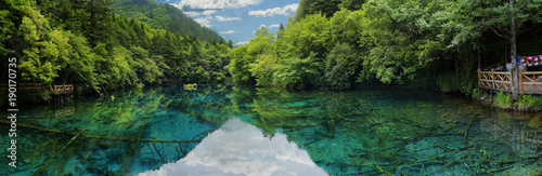 view of colorful lake in jiuzhaigou national park  Sichuan  china