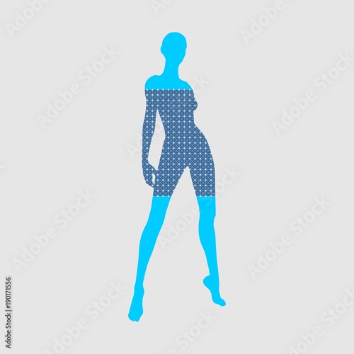 Sexy women silhouette textured by lines and dots pattern. Fashion mannequin. Female figure posing.