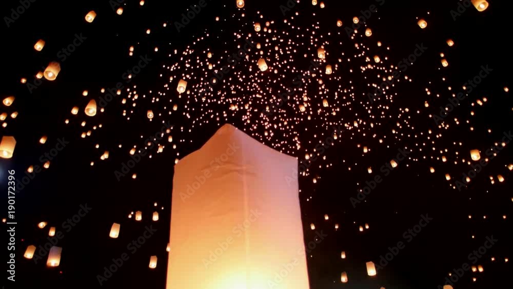 Chiang Mai, Thailand - November 14, 2016:The Khom Loi is a cylinder of paper about one meter high, braced with wire circles. Suspended from the bottom of the cylinder is a tray containing cotton soake