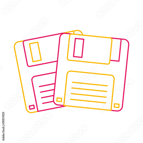 two floppy memory vintage backup vector illustration color line image
