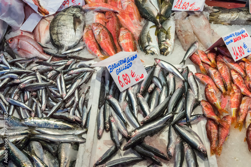Fresh fish for sale at a market in Madrid, Spain