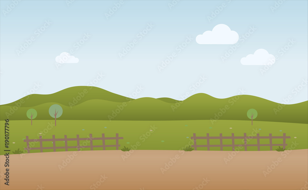 Green landscape and blue sky, vector