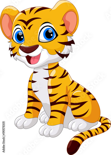 Fototapeta Naklejka Na Ścianę i Meble -  Cute tiger cartoon sitting isolated on white background