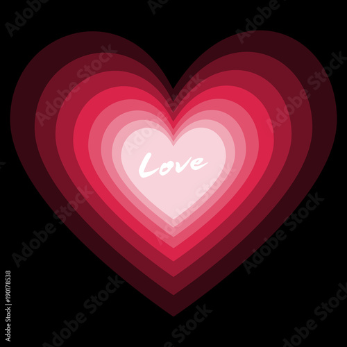 Lovely beautiful pink heart in multi layer with white love word in Valentine concept idea design on Black background