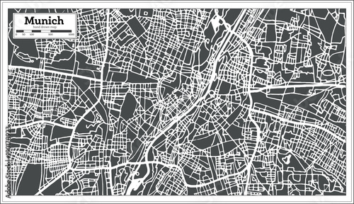 Munich Germany City Map in Retro Style. Outline Map.