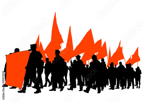 People of with large flags on white background