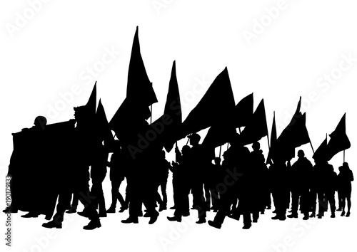 People of with large flags on white background
