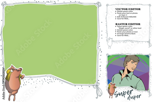Super-duper pig. Frame for scrapbook, banner, sticker, social network.