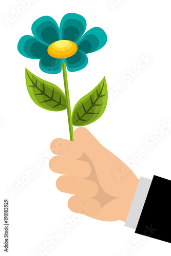 hand holding beautiful flower nature vector illustration © Gstudio