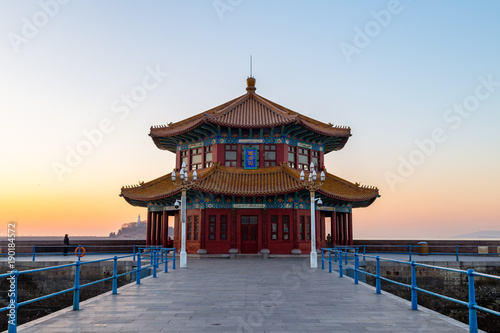 Zhanqiao pier at sunrise, Qingdao, Shandong, China. The name 