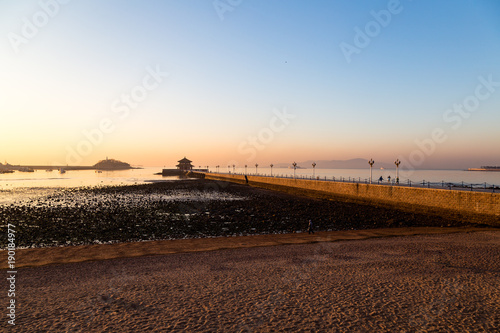 Zhanqiao pier at sunrise, Qingdao, Shandong, China photo