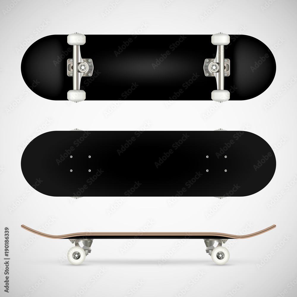 Realistic blank skateboard template - black Stock Illustration | Adobe ...