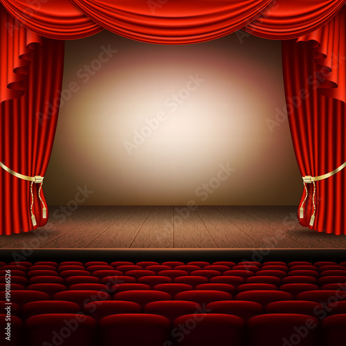 Stage with red curtain. EPS 10 vector