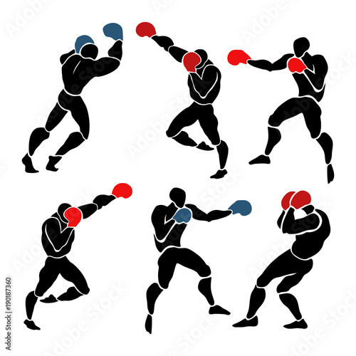 Boxing match. Silhouette of two professional boxer