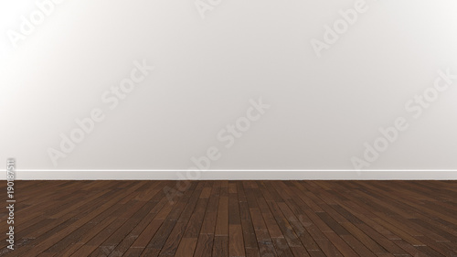 White wall wood dark brown floor 3d Illustration render Background Texture