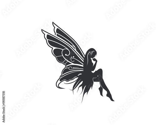 Flying Beautiful Fairy with Wings Illustration Silhouette Symbol Logo Vector