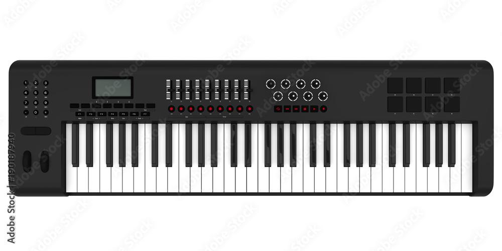 Naklejka premium Klawiatura fortepianowa syntezator elektroniczny na białym tle