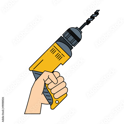 Hand holding drill icon vector illustration graphic design