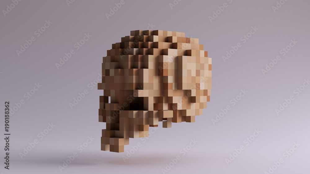 Wooden Pixelated 3d Skull