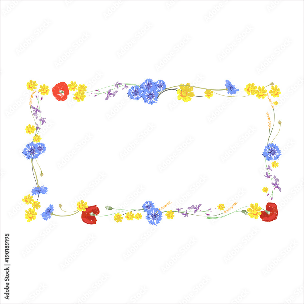 Vector square frame with hand painted vector leaves and flowers. Romantic design elements Vector square frame with hand painted vector leaves and flowers. Romantic design elements