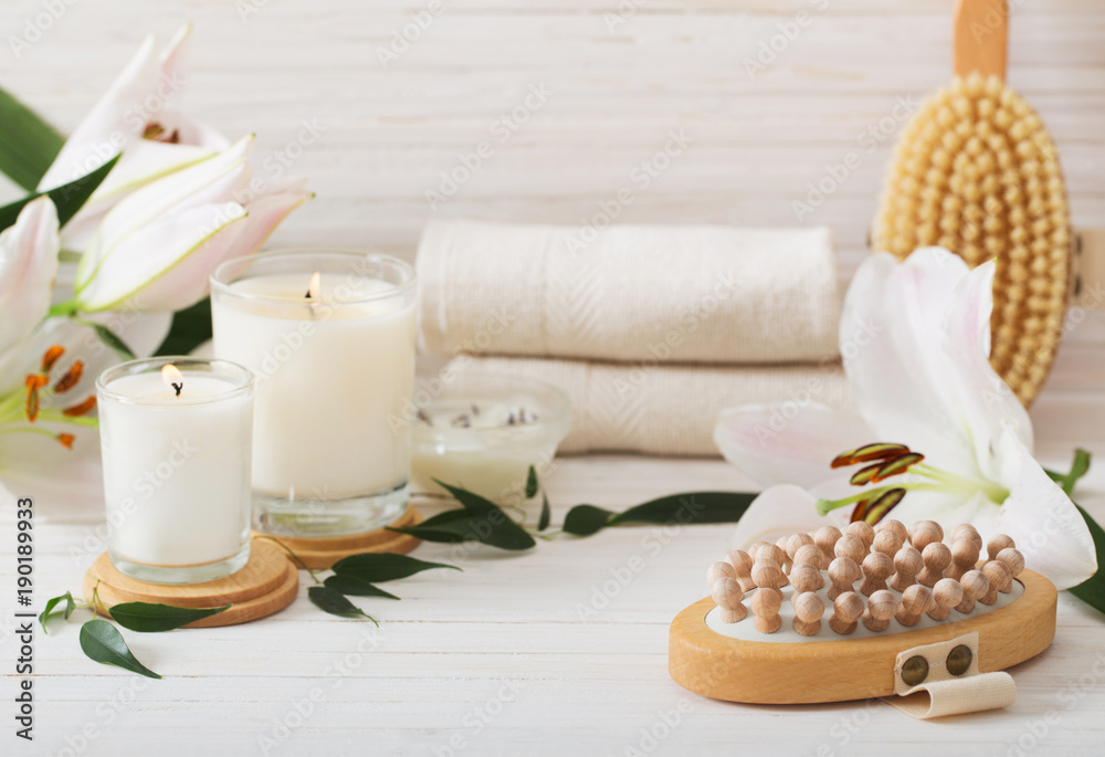 spa composition on white wooden background spa composition on white wooden background