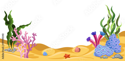 Underwater world, marine life vector illustration, design element for poster or banner with space for text