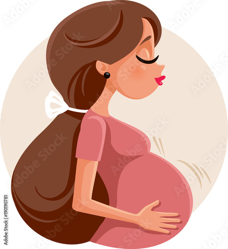 Pregnant Woman Feeling Baby Kick Vector Illustration