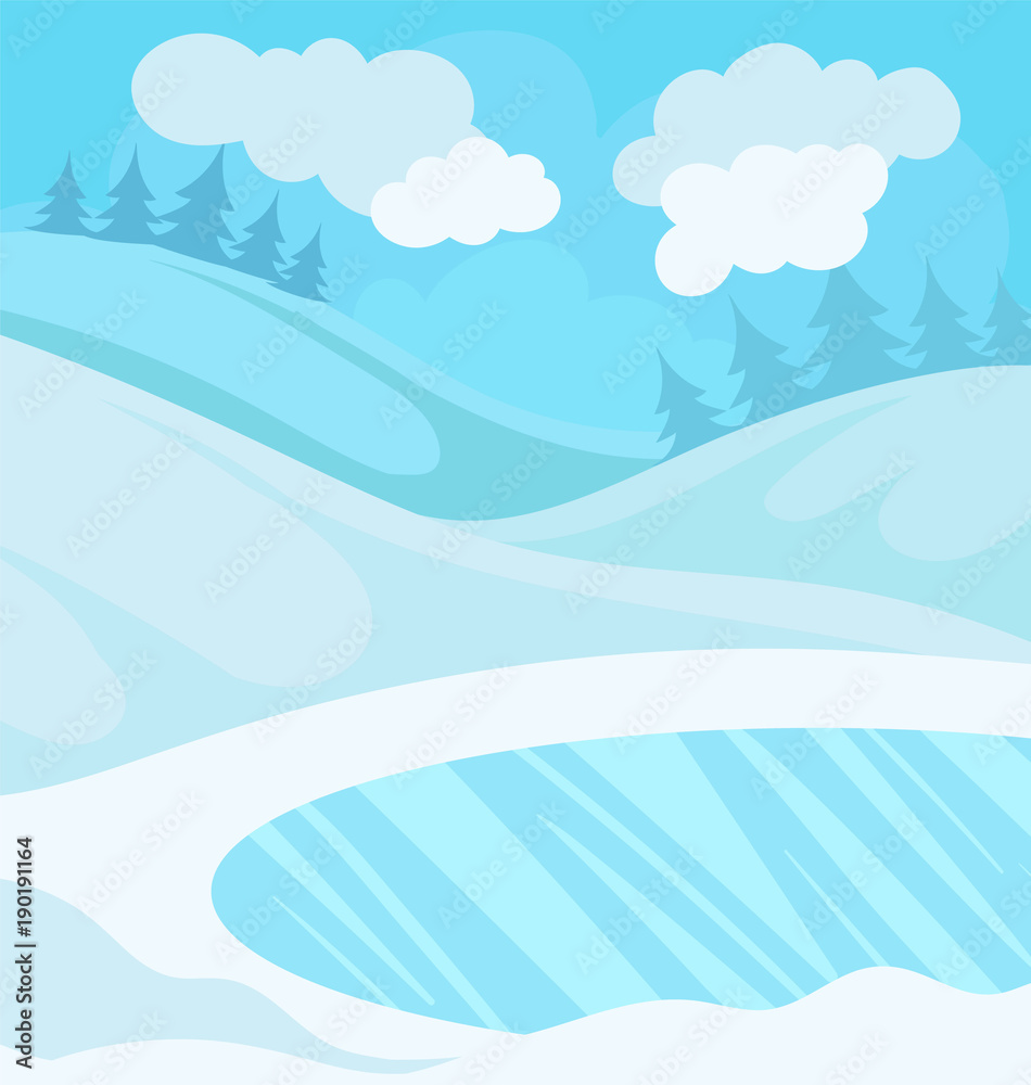 Day in winter forest, snowy landscape background vector Illustration