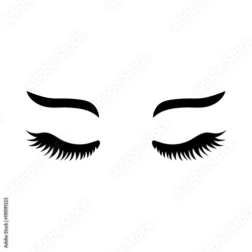 Vector eyelashes with eyebrows. Lashes icon. Close eyes