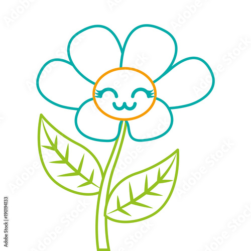 kawaii cute flower ornament cartoon vector illustration color line image