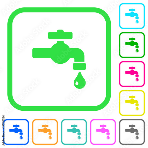 Water faucet with water drop vivid colored flat icons