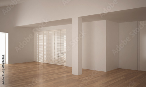 Modern empty space with sliding door and wooden floor  minimalist architecture interior design