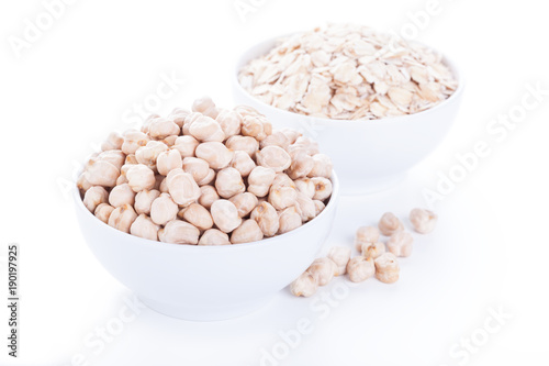 Low carbohydrates in assortment, chickpeas and oat flakes