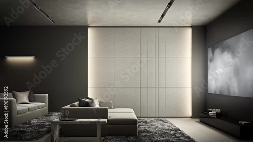 3D rendering, Home Theater room , Modern Luxury interior ,Track shot