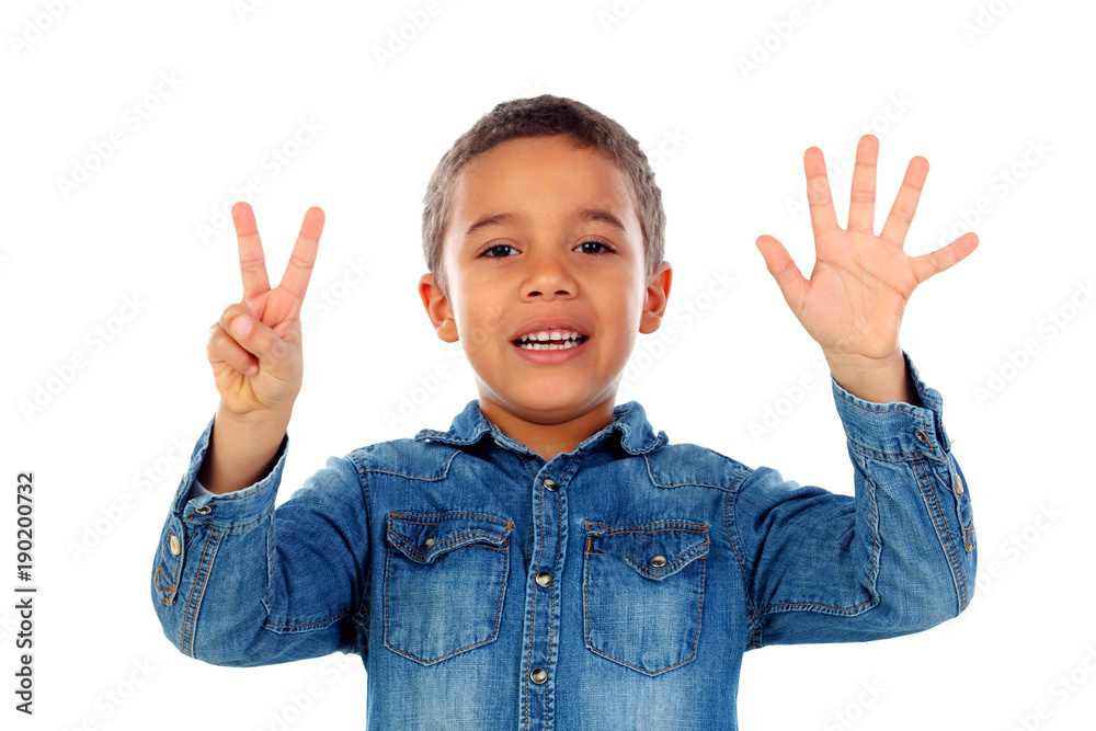 Adorable child counting with his fingers Adorable child counting with his fingers